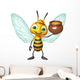 cute Bee cartoon character with honey pot Wall Decal