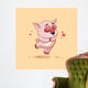 isolated Emoji character cartoon Pig in love flying with hearts sticker emoticon Wall Mural