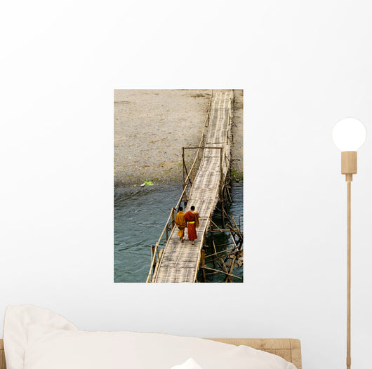 Young Monks on a Bridge Wall Mural