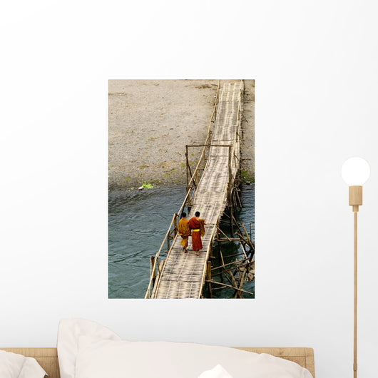 Young Monks on a Bridge Wall Mural