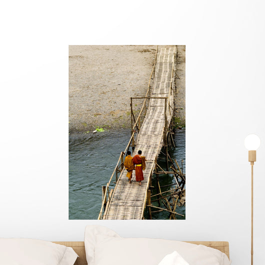 Young Monks on a Bridge Wall Mural