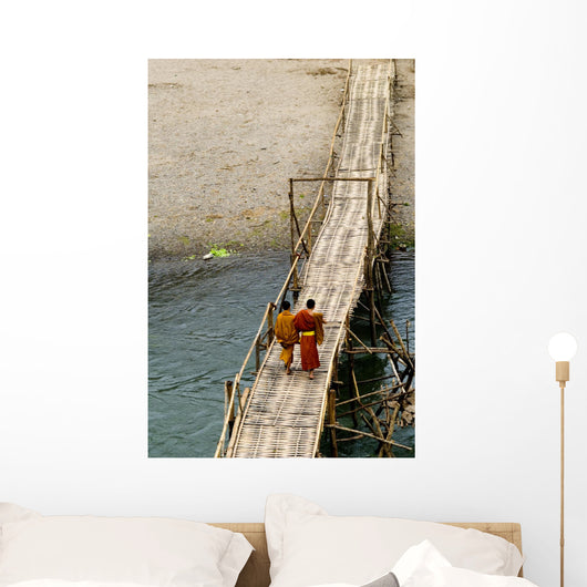 Young Monks on a Bridge Wall Mural