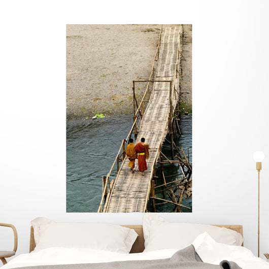 Young Monks on a Bridge Wall Mural