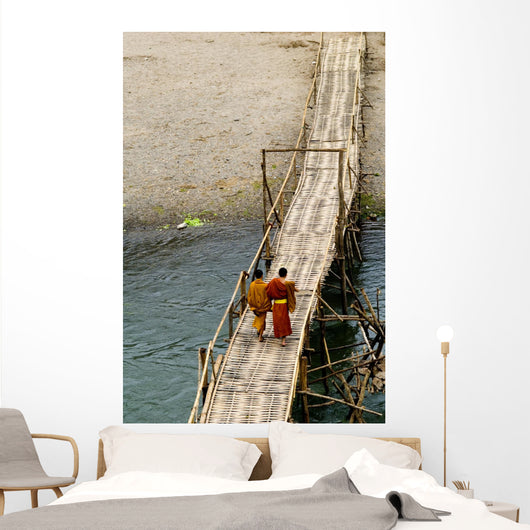 Young Monks on a Bridge Wall Mural