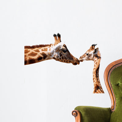 Clipping Giraffe and Baby Wall Decal shown on a wall