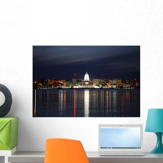 Skyline of Madison Wisconsin at night Wall Mural