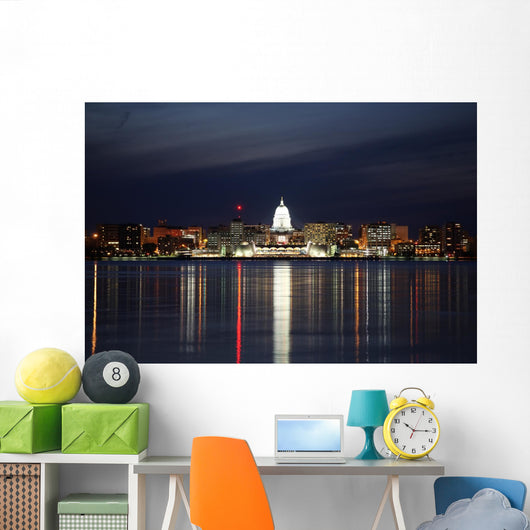Skyline of Madison Wisconsin at night Wall Mural