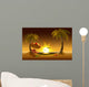 Evening beach. Sea, sun, palm trees and sand. Romantic summer vacation Wall Mural
