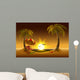 Evening beach. Sea, sun, palm trees and sand. Romantic summer vacation Wall Mural