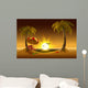 Evening beach. Sea, sun, palm trees and sand. Romantic summer vacation Wall Mural