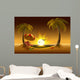 Evening beach. Sea, sun, palm trees and sand. Romantic summer vacation Wall Mural