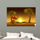 Evening beach. Sea, sun, palm trees and sand. Romantic summer vacation Wall Mural