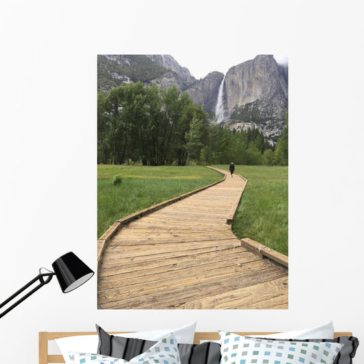 Woman Wooden Walkway Hiking Wall Mural