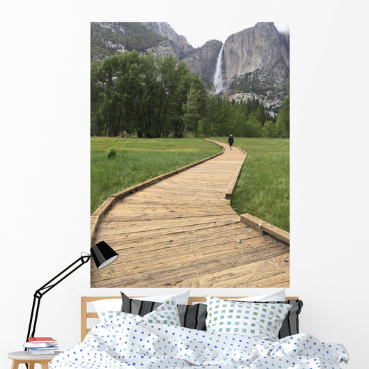 Woman Wooden Walkway Hiking Wall Mural