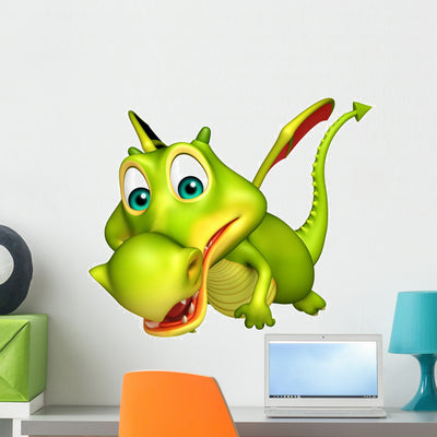 Cute Dragon Funny Cartoon Wall Decal shown on a wall