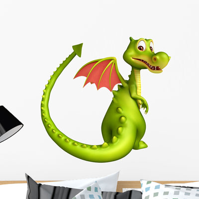 Cute Dragon Funny Cartoon Wall Decal shown on a wall