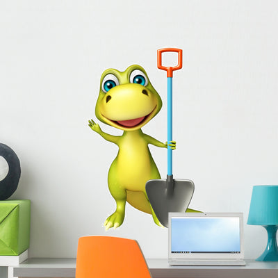 Fun Dinosaur Cartoon Character Wall Decal shown on a wall