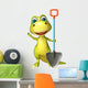 fun Dinosaur cartoon character with digging shovel Wall Decal