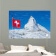 Famous Matterhorn with flag of switzerland Wall Mural