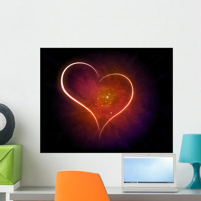 Galaxy with Shining Heart Wall Mural shown on a wall