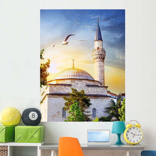 Dome and spire of mosque at sunset Wall Mural