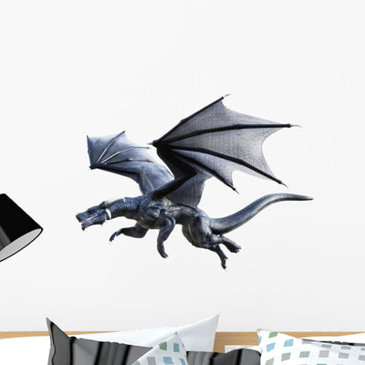 Flying Black Dragon Wall Decal shown on a wall