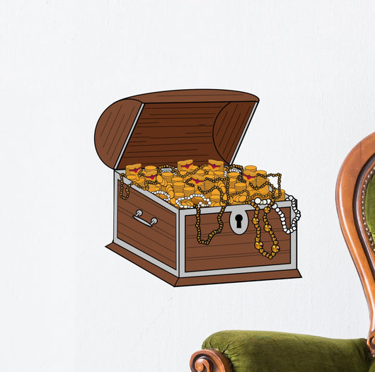 Open Full Treasure Chest - Isolated On White Wall Decal