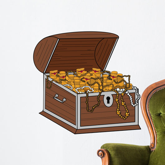 Open Full Treasure Chest - Isolated On White Wall Decal