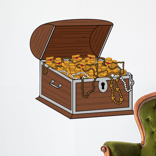 Open Full Treasure Chest - Isolated On White Wall Decal
