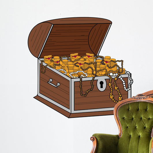 Open Full Treasure Chest - Isolated On White Wall Decal