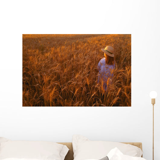Girl with Hat Field Wall Decal