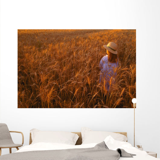 Girl with Hat Field Wall Decal