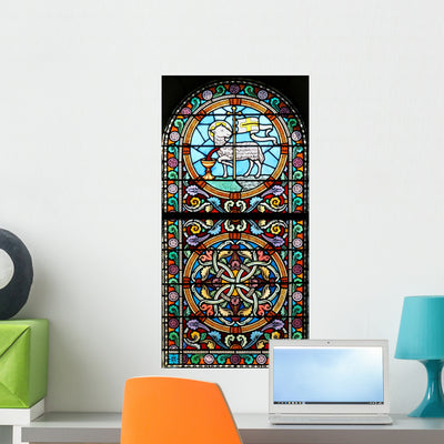 Sacrificial Lamb Window Wall Decal shown on a wall
