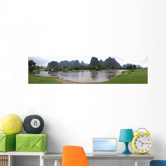 Chinese landscape, beautiful mountains in Yangshuo and River Lee Wall Mural