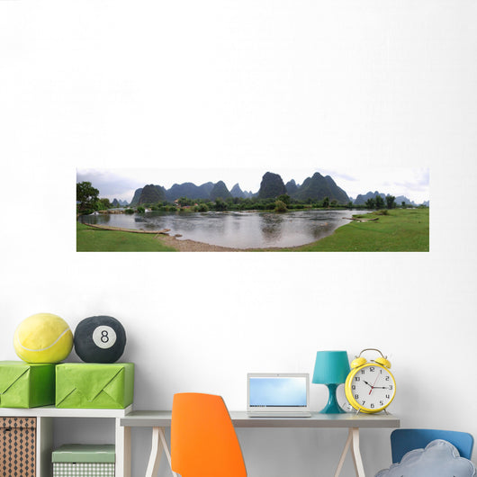 Chinese landscape, beautiful mountains in Yangshuo and River Lee Wall Mural