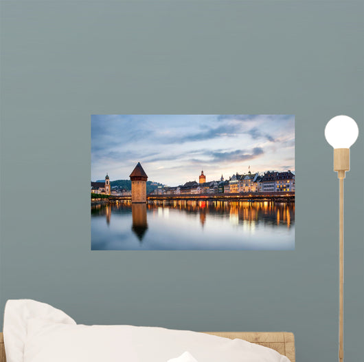 Lucerne. Image of Lucerne, Switzerland during twilight blue hour Wall Mural