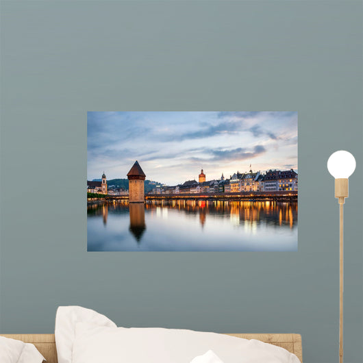 Lucerne. Image of Lucerne, Switzerland during twilight blue hour Wall Mural