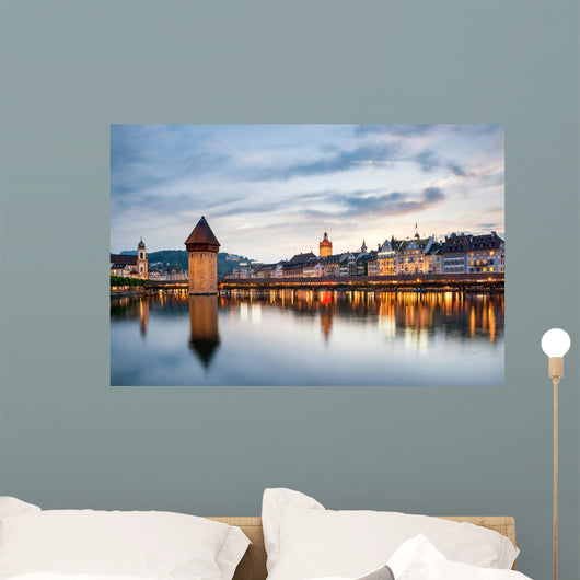 Lucerne. Image of Lucerne, Switzerland during twilight blue hour Wall Mural