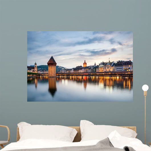 Lucerne. Image of Lucerne, Switzerland during twilight blue hour Wall Mural
