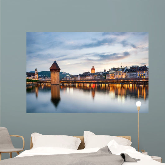 Lucerne. Image of Lucerne, Switzerland during twilight blue hour Wall Mural
