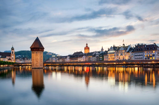 Lucerne. Image of Lucerne, Switzerland during twilight blue hour Wall Mural