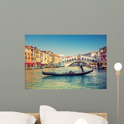 Venice Gondola Rialto Bridge Wall Mural shown on a wall