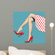 Vintage drawing of beautiful woman legs in red high-heeled shoes Wall Mural