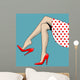 Vintage drawing of beautiful woman legs in red high-heeled shoes Wall Mural