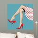 Vintage drawing of beautiful woman legs in red high-heeled shoes Wall Mural