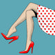 Vintage drawing of beautiful woman legs in red high-heeled shoes Wall Mural