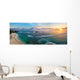Panoramic view of tropical beach with surfers at sunset. Wall Mural