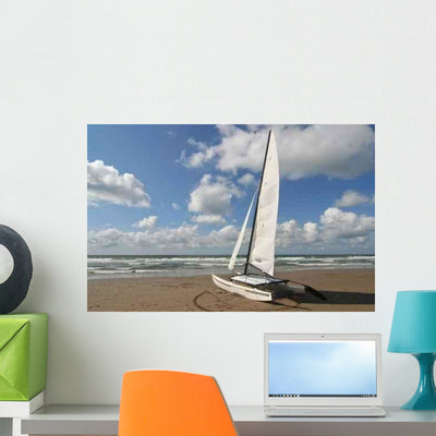 Catamaran Beach Wall Decal shown on a wall