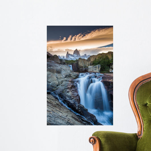 Mt Fitz Roy with a waterfall, Los Glaciares National Park, Argentina Wall Mural