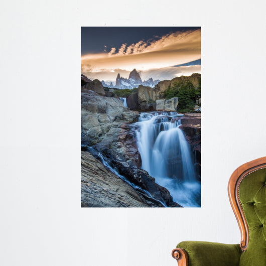 Mt Fitz Roy with a waterfall, Los Glaciares National Park, Argentina Wall Mural